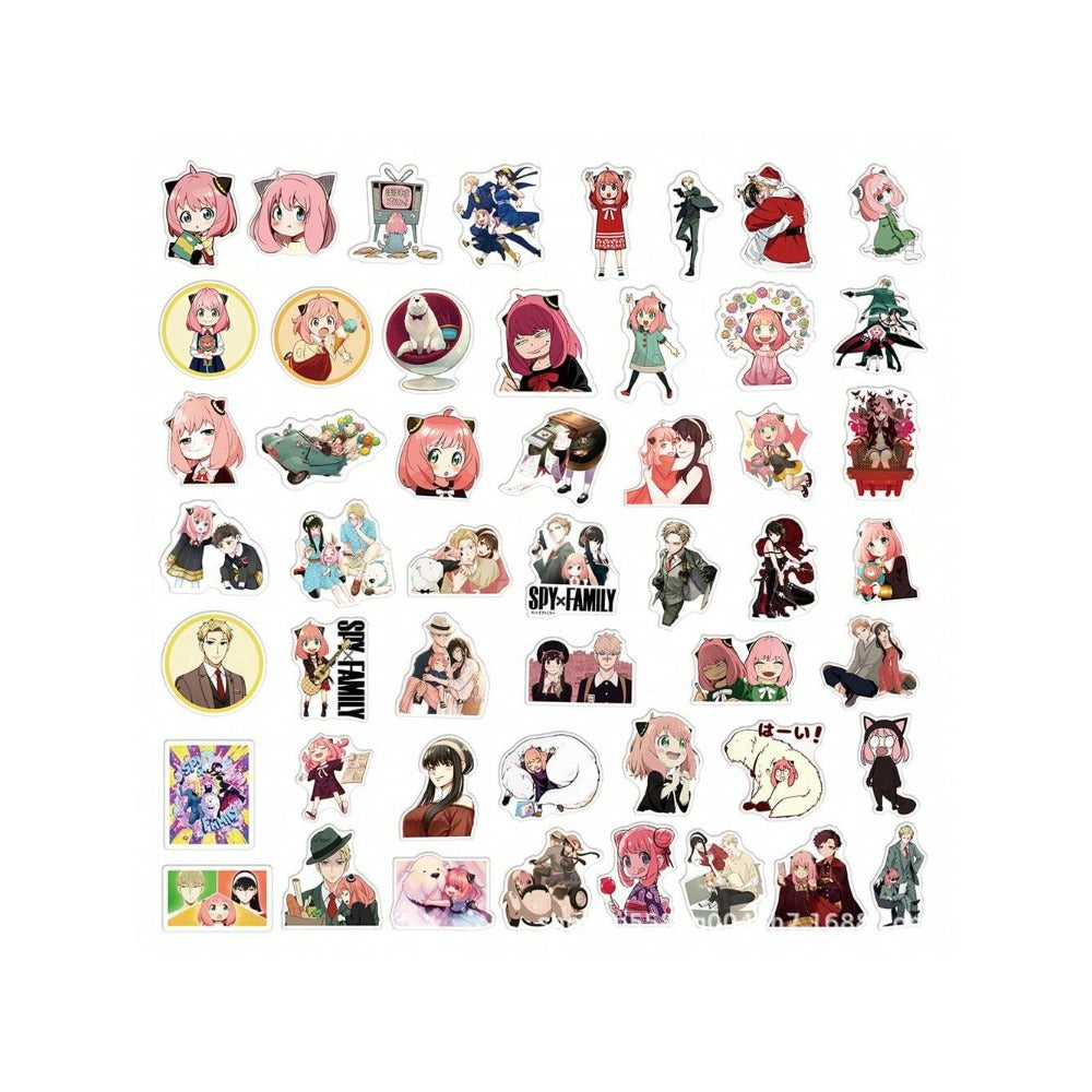 50PCS SPY*FAMILY Japanese Anime Cute Anya Doodle Stickers Exquisite, Fashionable, Creative DIY Journal Decorative Decals Suitable for Suitcases, Laptops, Phone Cases, and Stationery Boxes