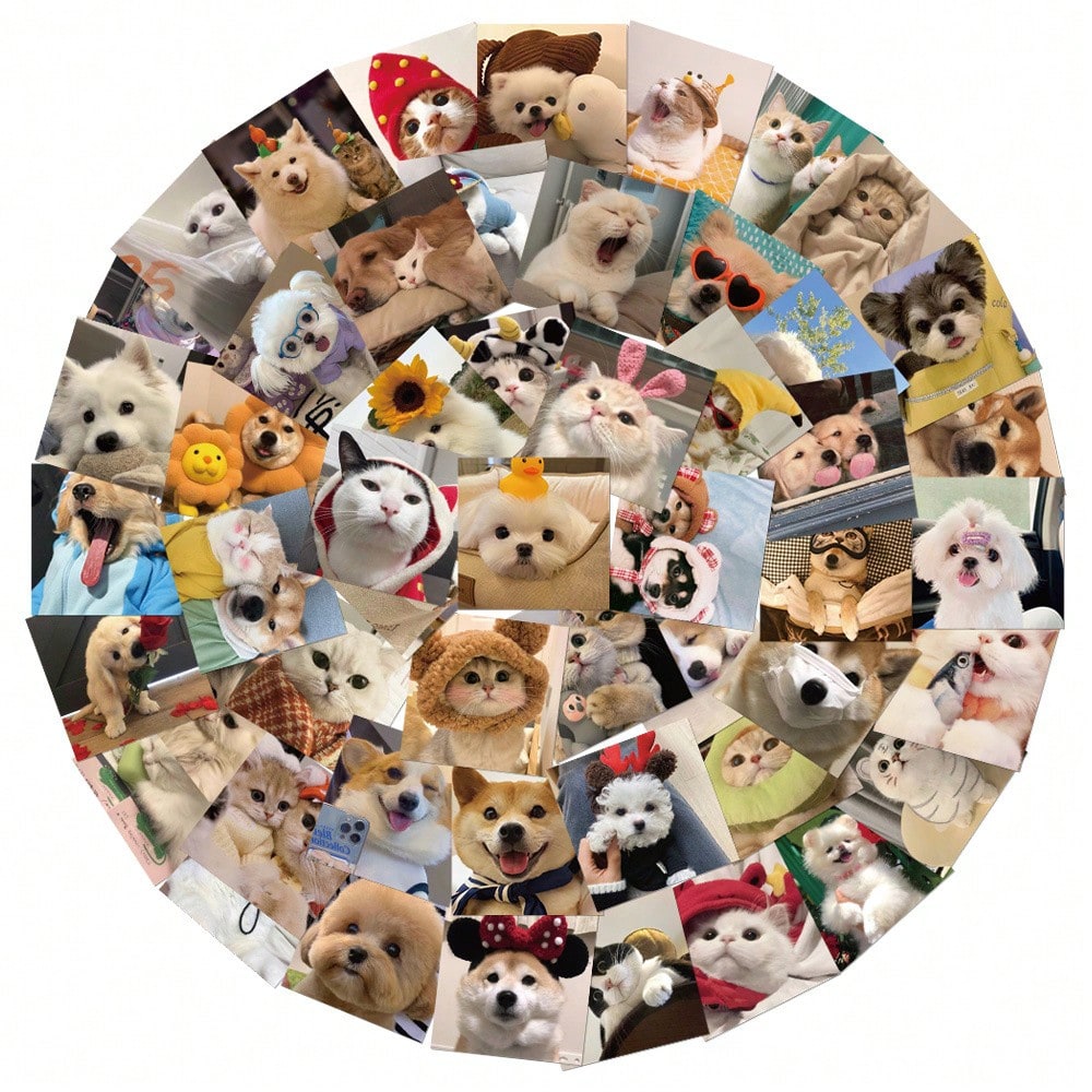52PCS Cartoon Cute Cats and Dogs Girl Heart Graffiti Stickers Personalised Fashion Creative Trend DIY Beautifully Decorated Decals Toys Water Cups Skateboards Helmets Guitars Popular Stickers Gifts