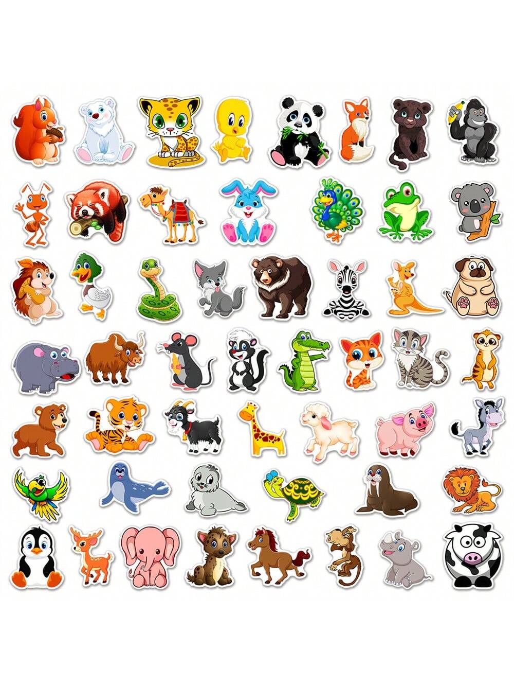50PCS Cartoon Cute Animal Series Graffiti Stickers Personalised Fashion Creative Trend DIY Fine Decorative Stickers Laptop IPad Guitar Fridge Skateboard Popular Decals Toys Gift