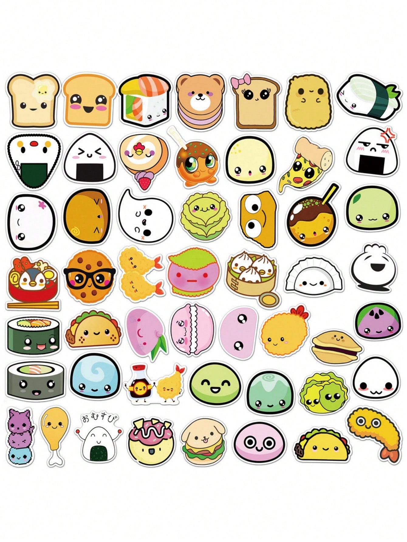50PCS Art Illustration Popular Creative Cartoon Cute Food Sushi Decoration Style Graffiti Stickers Personality Fashion Creative DIY Exquisite Decorative Decals For Cups, Helmets, Skateboards Popular Stickers Toys