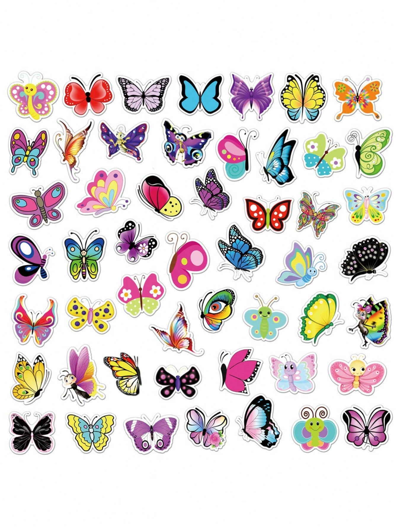 100PCS Art Illustration Popular Creative Cartoon Colourful Insects Butterfly Decorative Style Graffiti Stickers Personality Fashion Creative DIY Exquisite Decorative Decals For Cups, Helmets, Skateboards Popular Stickers Toys