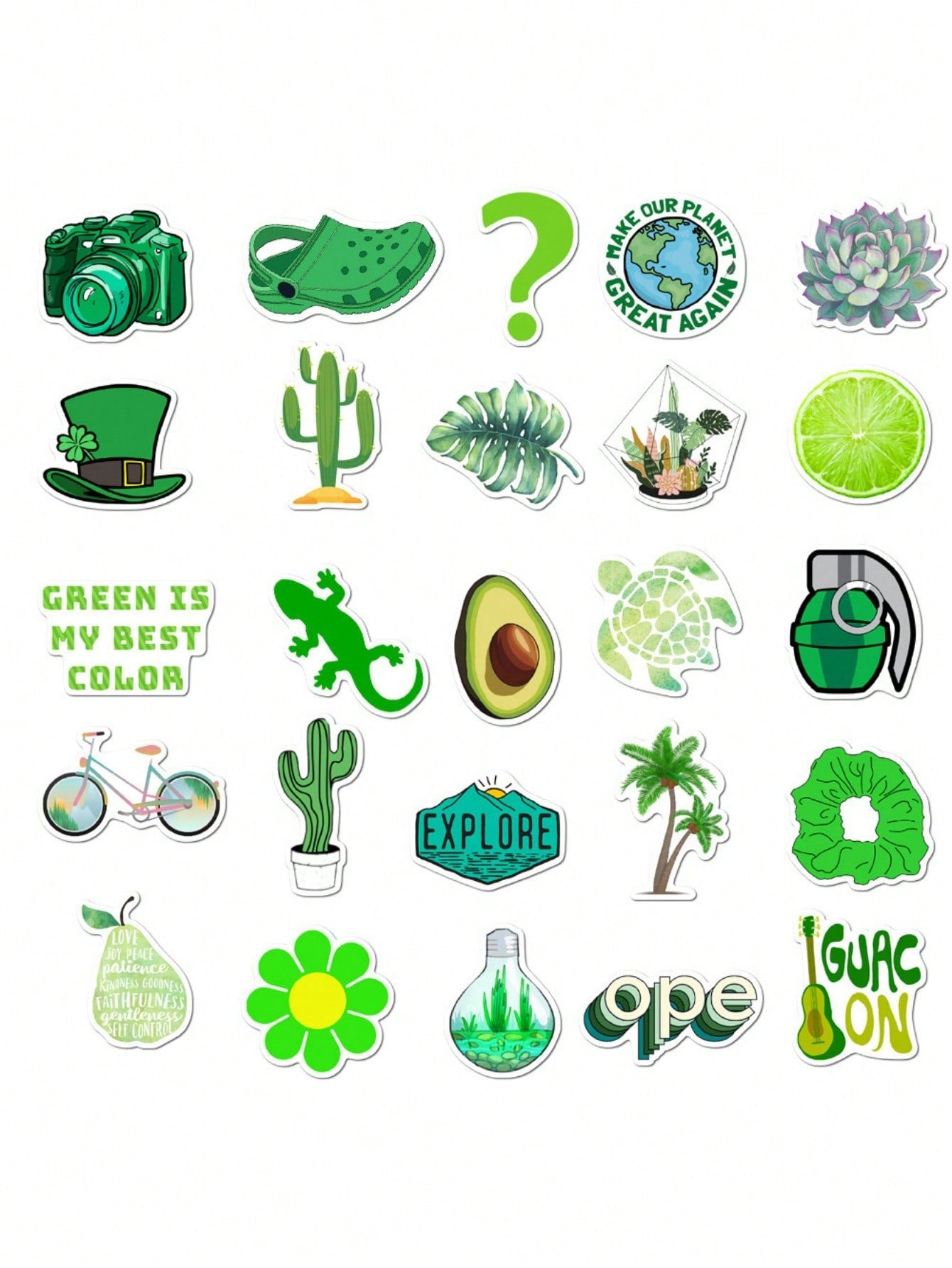 50PCS Art Illustration Popular Creative Cartoon Ins Style Green Minimalist Small Fresh Series Decorative Style Graffiti Stickers Personality Fashion Creative Trend DIY Exquisite Decorative Decals for Cups, Helmets, Skateboards Popular Stickers Toys