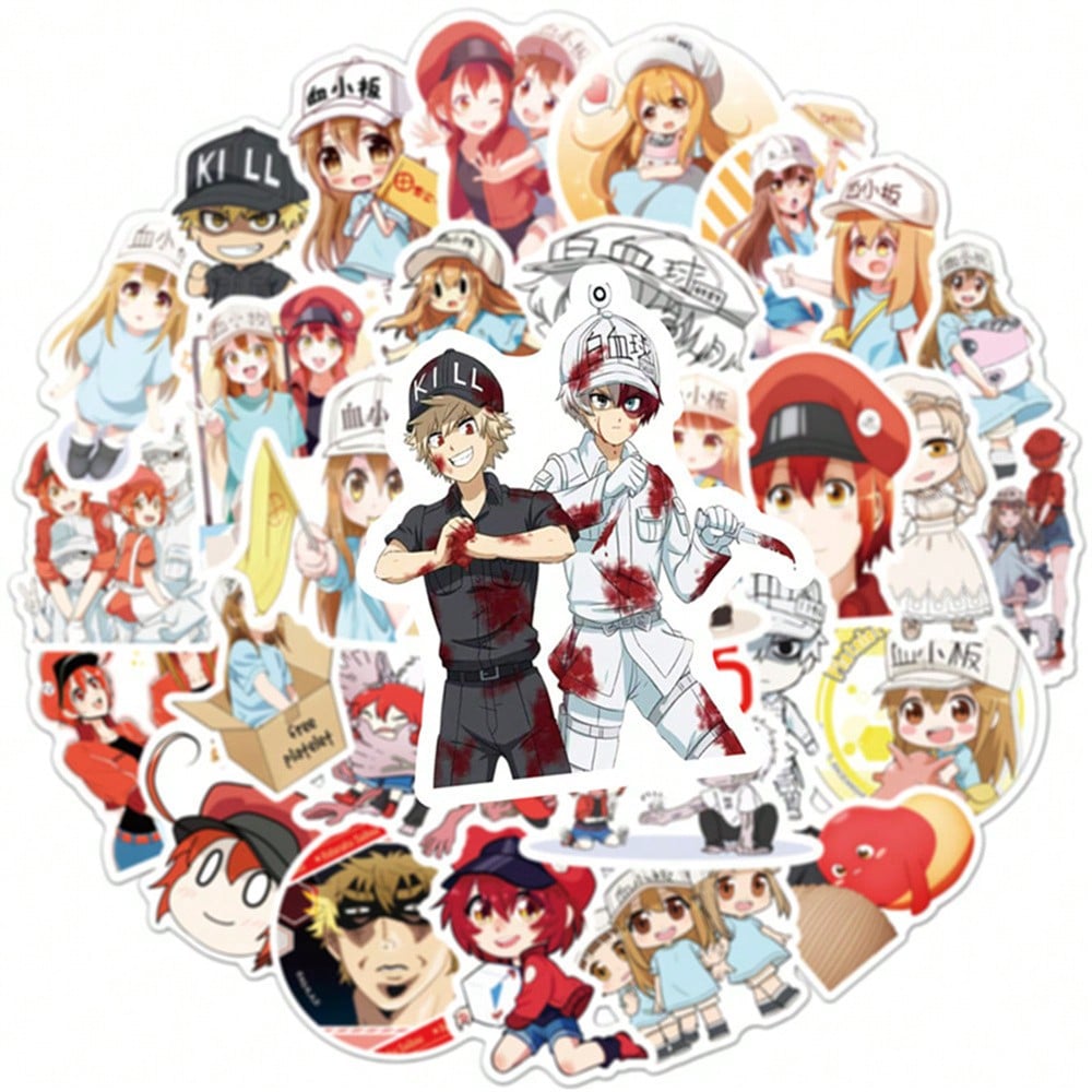 50PCS Art Illustration Popular Creative Cartoon Cute Anime Work Cell Characters Decorative Style Graffiti Stickers Personality Fashion Creative Trend DIY Exquisite Decorative Decals for Cups, Helmets, Skateboards Popular Stickers Toys