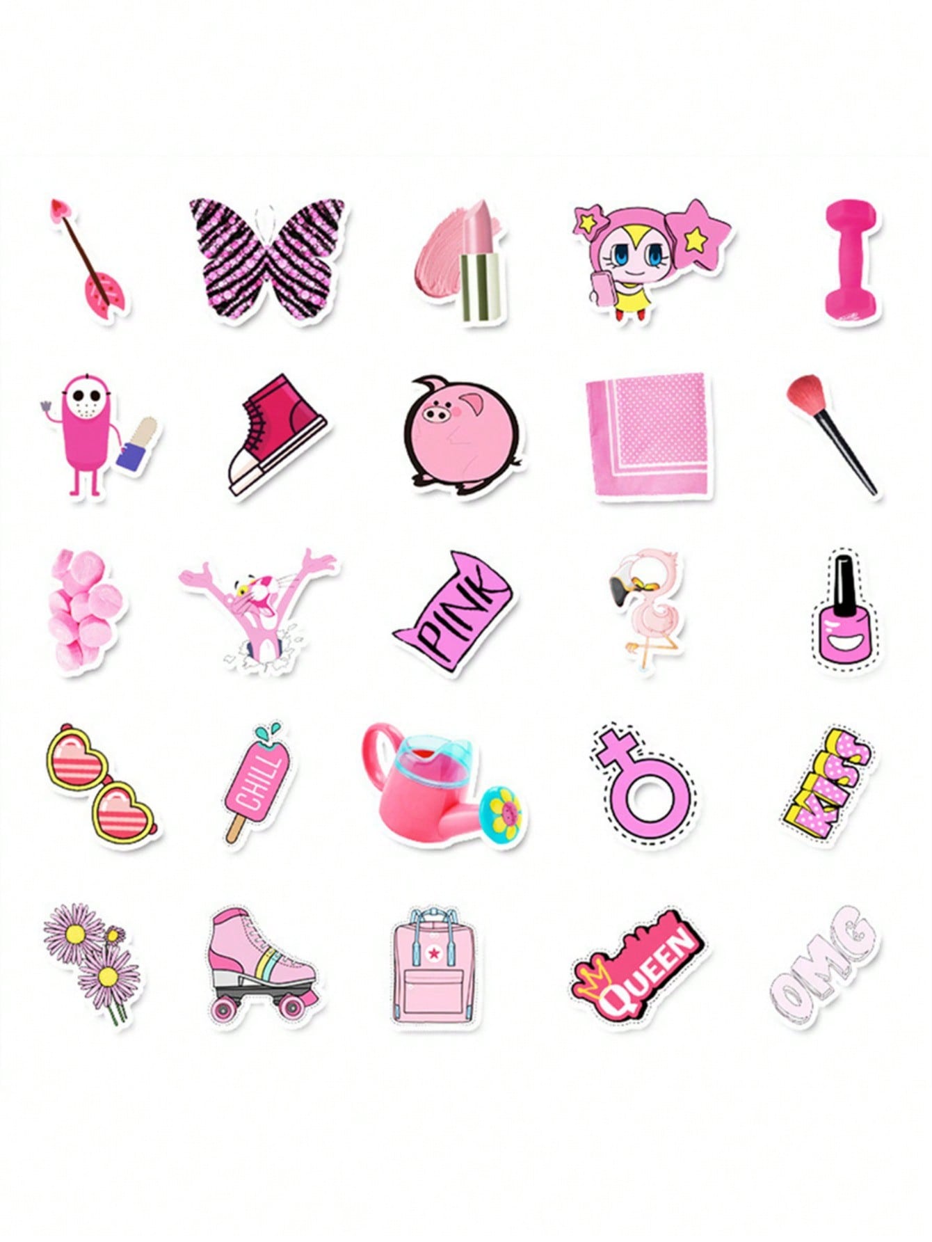 50PCS Art Illustration Popular Creative Cartoon Pink Girl Series Decorative Style Graffiti Stickers Personality Fashion Creative Trend DIY Exquisite Decorative Decals for Cups, Helmets, Skateboards Popular Stickers Toys