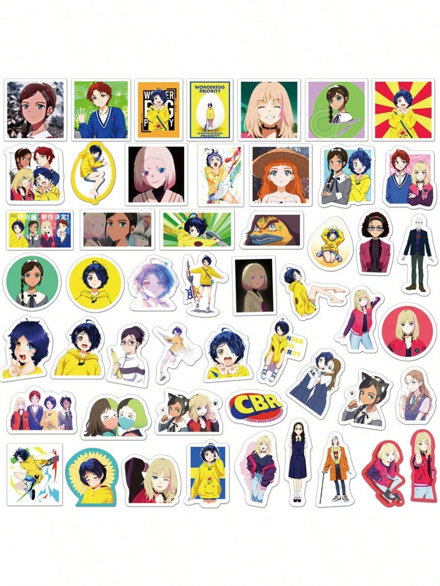 50PCS Art Illustration Popular Creative Cartoon Cute Anime Characters Strange Egg Thing Decorative Style Graffiti Stickers Personality Fashion Creative DIY Exquisite Decorative Decals For Cups, Helmets, Skateboards Popular Stickers Toys