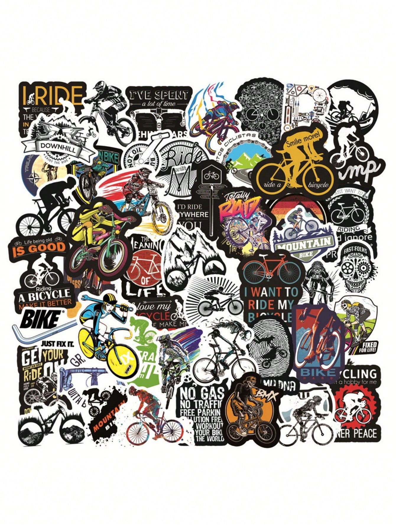 50PCS Art Illustration Popular Creative Cartoon Black Outdoor Mountain Off-Road Decoration Style Graffiti Stickers Personality Fashion Creative DIY Exquisite Decorative Decals For Cups, Helmets, Skateboards Popular Stickers Toys
