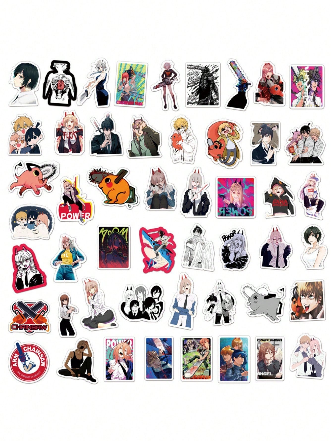 50PCS Art Illustration Popular Creative Cartoon Japanese Anime Chainsaw Demon Man Series Decorative Style Graffiti Stickers Personalised Fashion Creative Trend DIY Exquisite Decorative Decals Suitable for Cups, Helmets, Skateboards Popular Stickers Toys