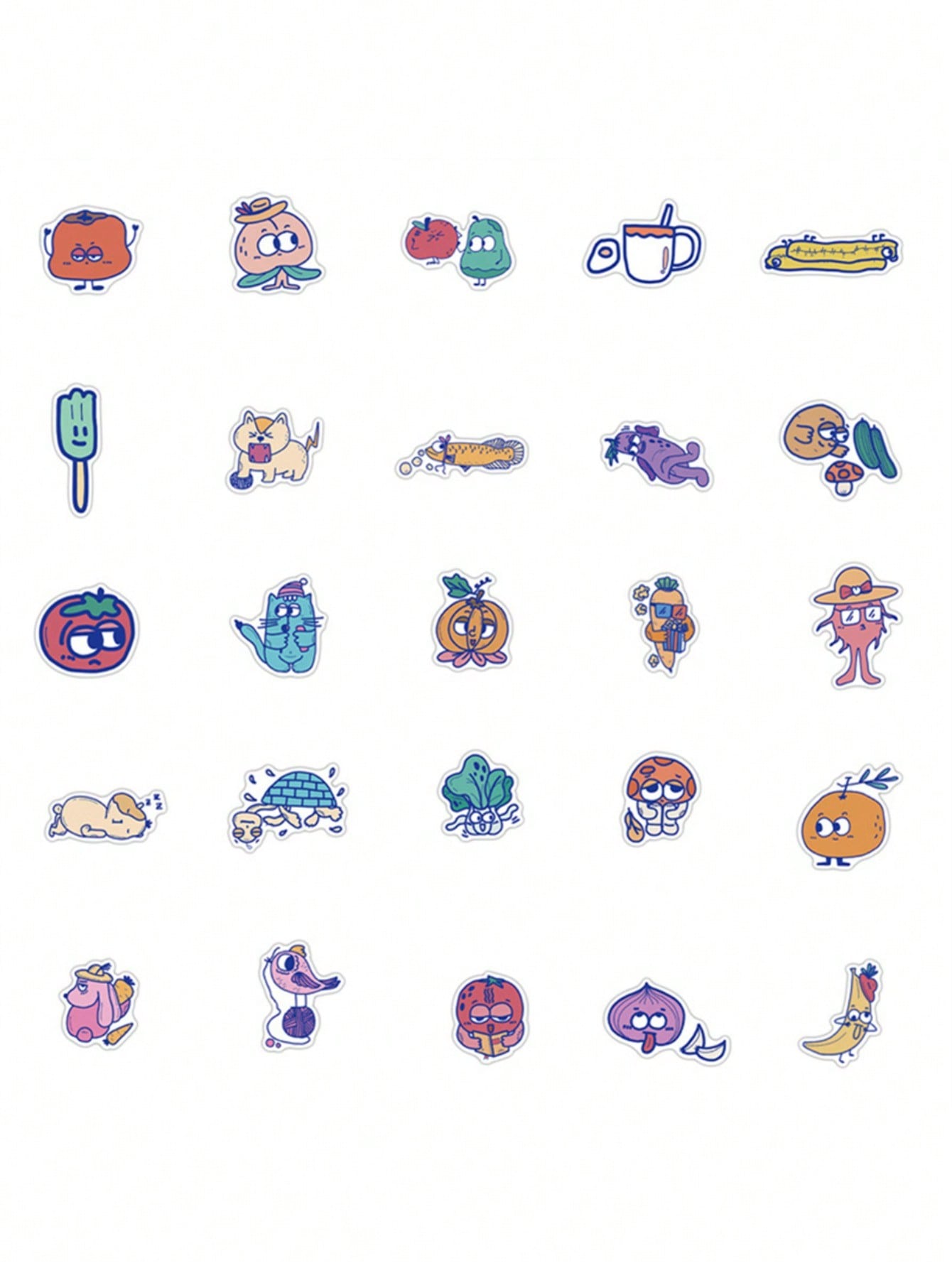 50PCS Art Illustration Popular Creative Cartoon Cute Anthropomorphic Food Series Decorative Style Graffiti Sticker Personality Fashion Creative Trend DIY Exquisite Decorative Decals Suitable for Cups, Helmets, Skateboards Popular Stickers Toys
