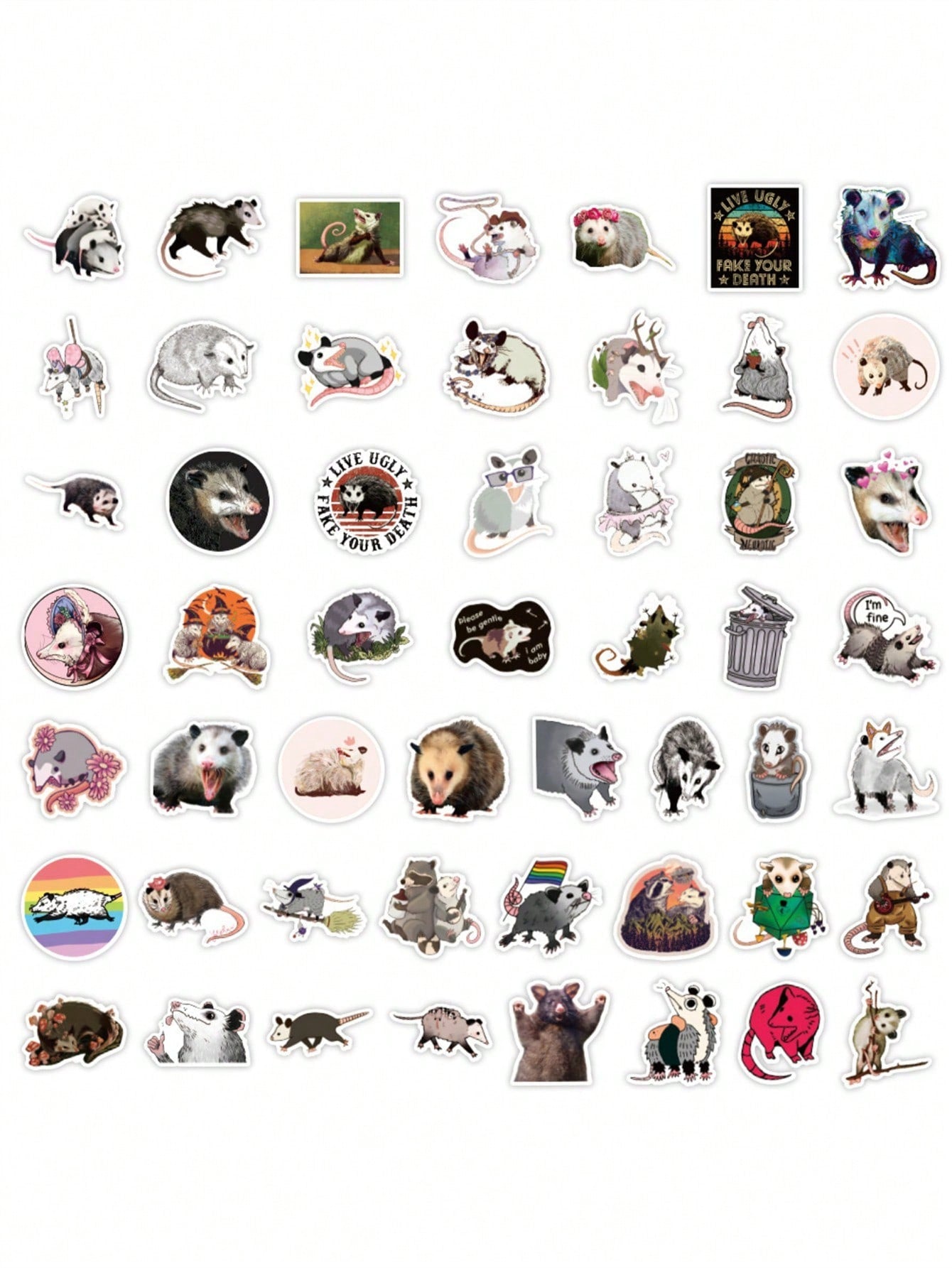 50PCS Art Illustration Popular Creative Cartoon Animal Possum Family Series Decorative Style Graffiti Stickers Personality Fashion Creative DIY Exquisite Decorative Decals Suitable For Cups, Helmets, Skateboards Popular Stickers Toys