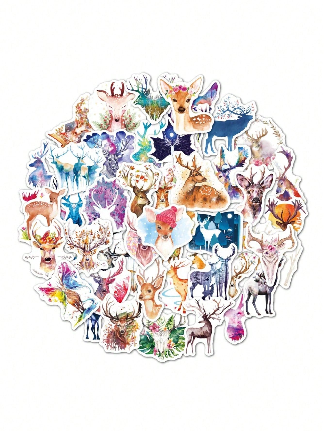 50PCS Art Illustration Popular Creative Cartoon Cute Animal Watercolour Moose Series Decorative Style Graffiti Sticker Personality Fashion Creative DIY Exquisite Decorative Decals Suitable For Cups, Helmets, Skateboards Popular Stickers Toys