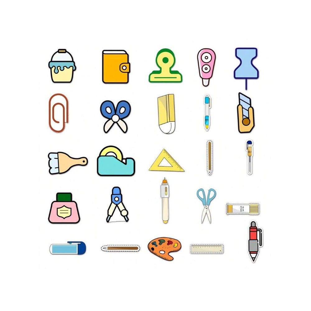50PCS Ins Style Cartoon Stationery Doodle Stickers Exquisite, Fashionable, Creative DIY Journal Decorations Suitable for Suitcases, Notebooks, Refrigerators, Water Bottles, and Stationery Cases