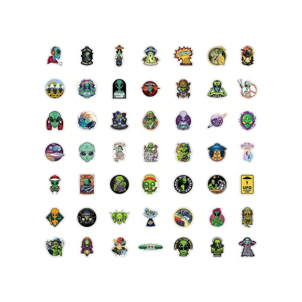 50PCS Cartoon Alien Fashion Graffiti Stickers Exquisite Creative DIY Journal Decorative Decals Suitable for Skateboards, Laptops, Helmets, Guitars, and Stationery Boxes