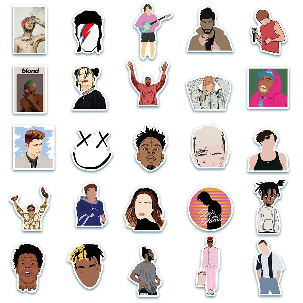 50PCS Lil Peep Graffiti Stickers for Hip-Hop Music Suitable for Notebooks, Luggage, Skateboards, Water Bottles, Stationery Cases, and Desktop Decor