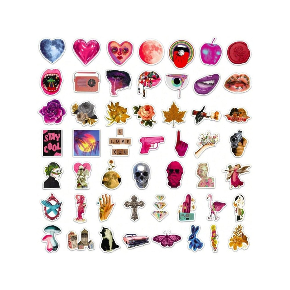 50PCS Cartoon Pink American Retro Art Creative Graffiti Stickers Exquisite Fashion Creative DIY Journal Decorative Decals Suitable for Skateboard Helmets, Laptops, and Stationery Boxes