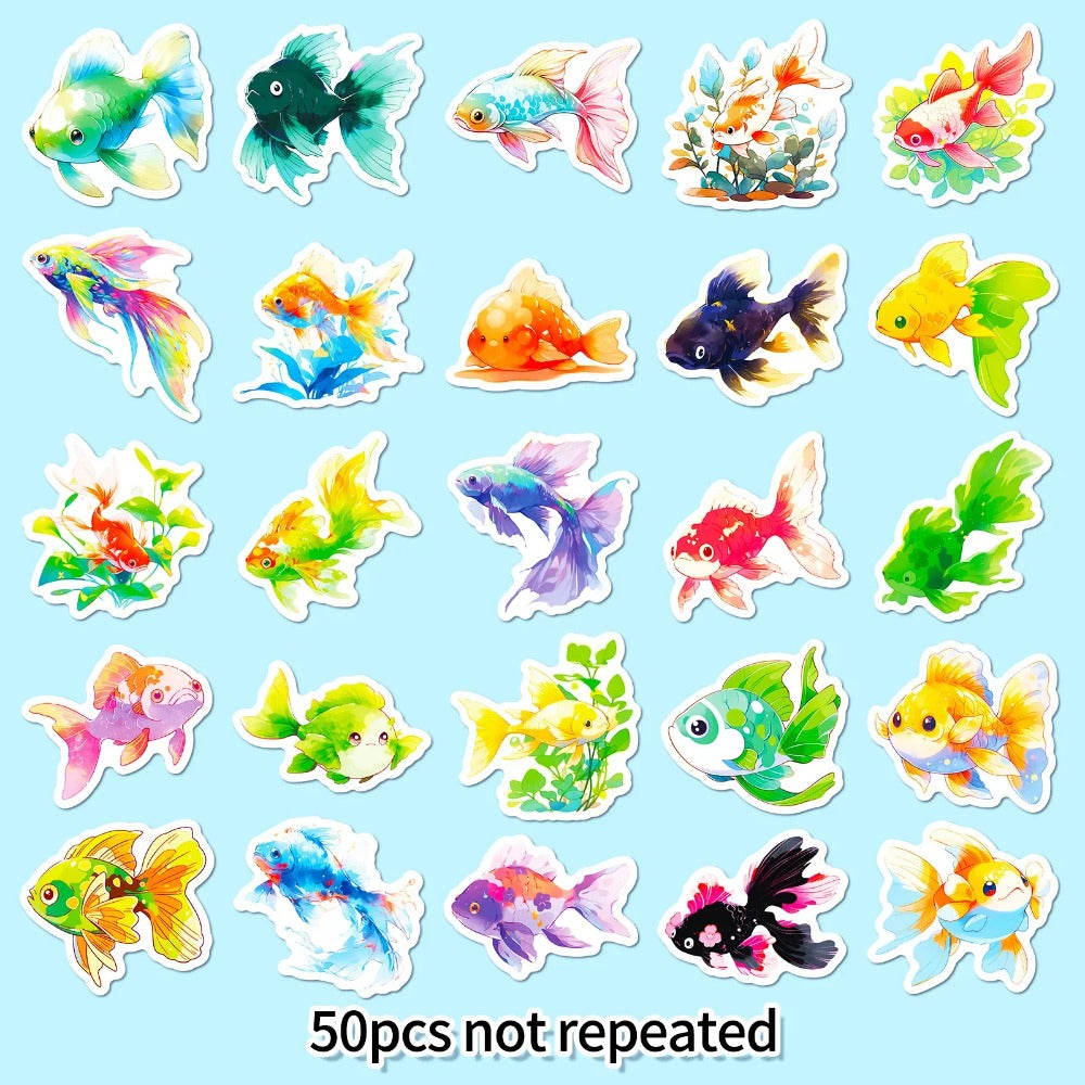 50PCS Chromatic Fish Stickers - Rainbow Spectrum Doodle Decals for Mood Mapping, Emotional Color Therapy Journals & Inner Ocean Visualization