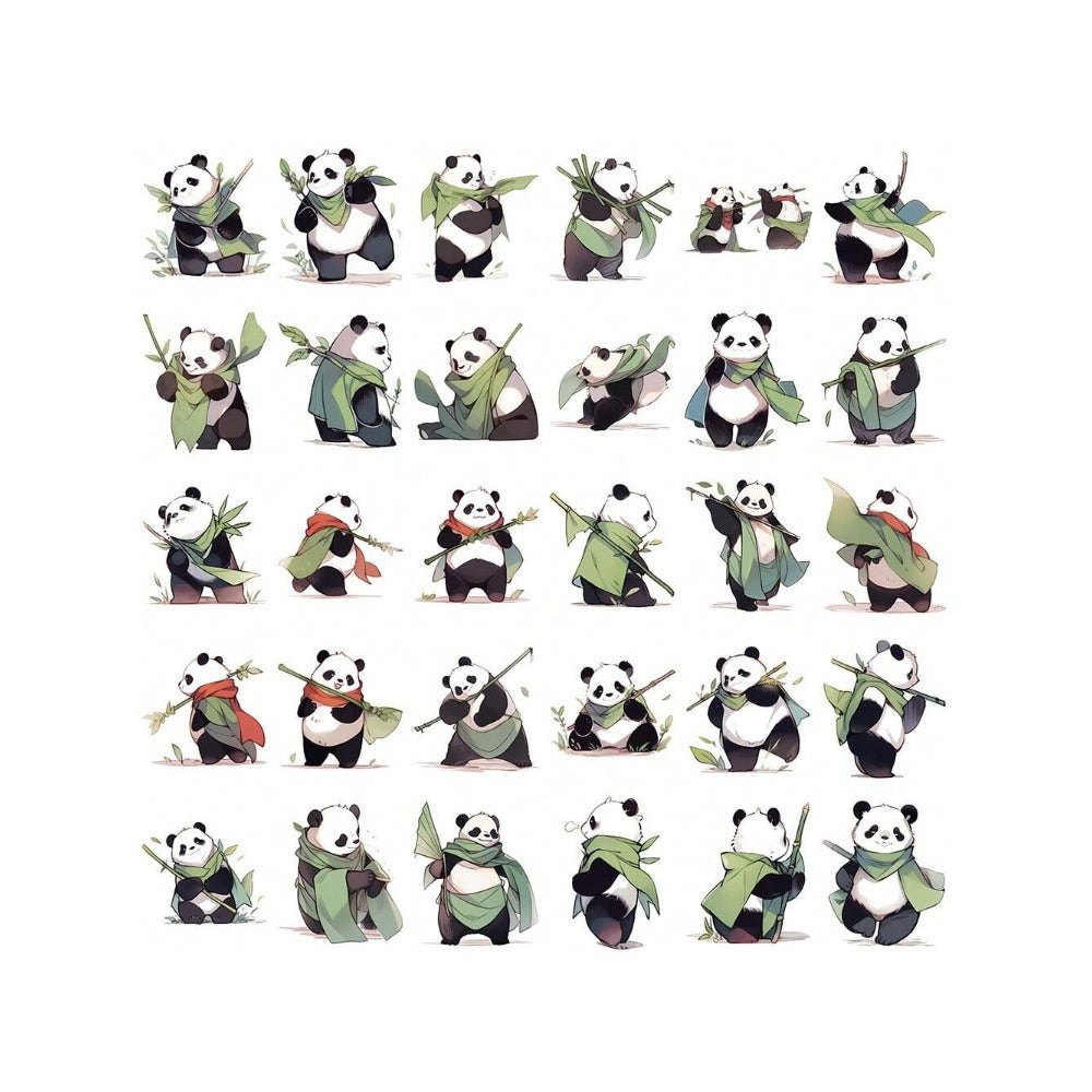 54PCS Cartoon New Cute Panda Warrior Doodle Stickers Exquisite Fashion Creative DIY Journal Decorative Decals Suitable for Notebooks, Phones, Guitars, and Stationery Boxes