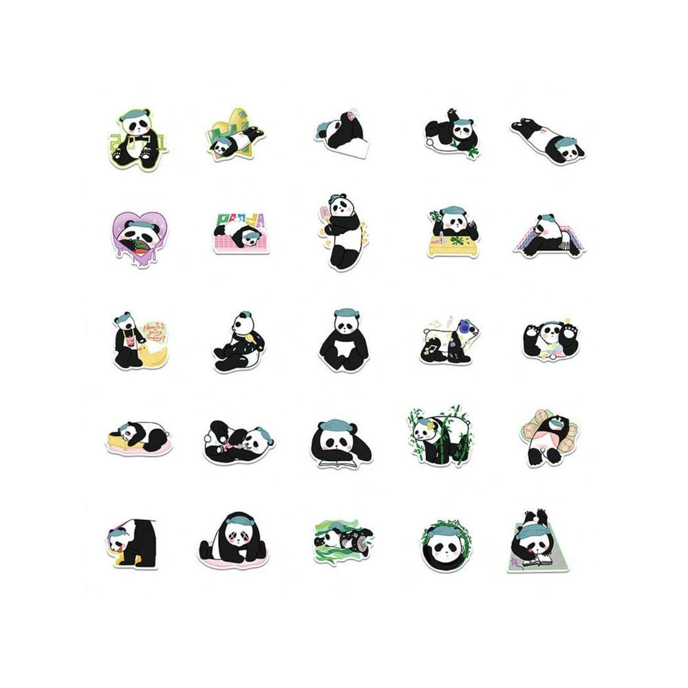50PCS Cartoon Adorable Panda Animal Doodle Stickers Exquisite, Fashionable, Creative DIY Decorative Decals Suitable for Laptops, Guitars, Suitcases, Water Bottles, Helmets, Stationery Boxes, and Desktops