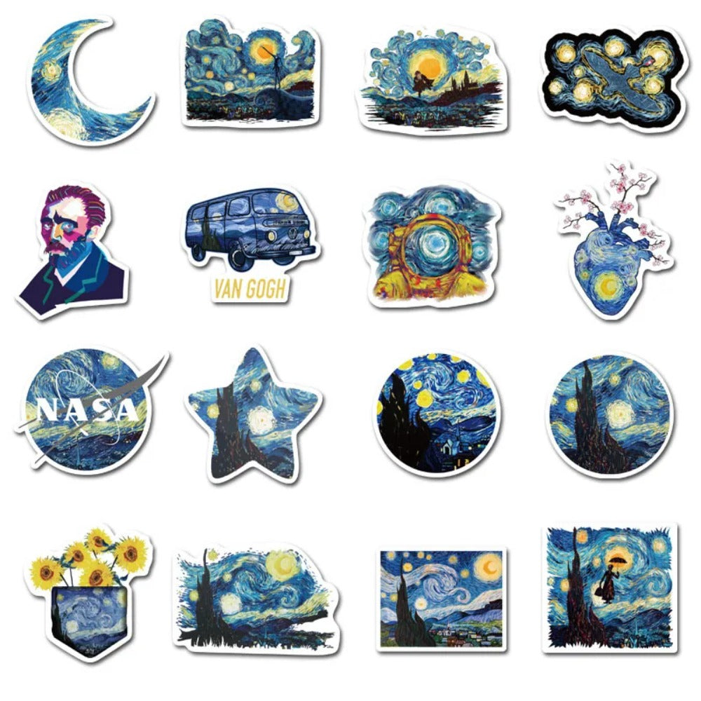 40PCS Van Gogh Doodle Art Oil Painting Stickers for Notebooks, Water Bottles, Skateboards, and Stationery Boxes Exquisite Art Decoration Decals