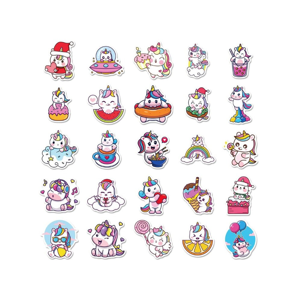 50PCS Unicorn Cartoon Doodle Stickers For decorating refrigerators, skateboards, water bottles, helmets, pencil cases, and creative bullet journals