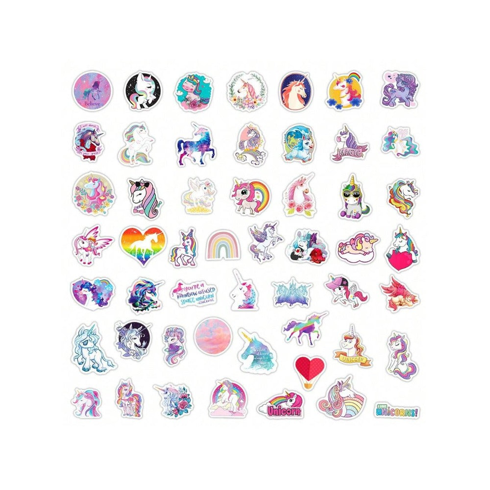 50PCS Cartoon Fairy Tale Unicorn Doodle Stickers Exquisite, Fashionable & Creative DIY Journal Decorative Decals Suitable for Water Bottles, Helmets, Skateboards, Stationery Boxes & Desktop Decorations