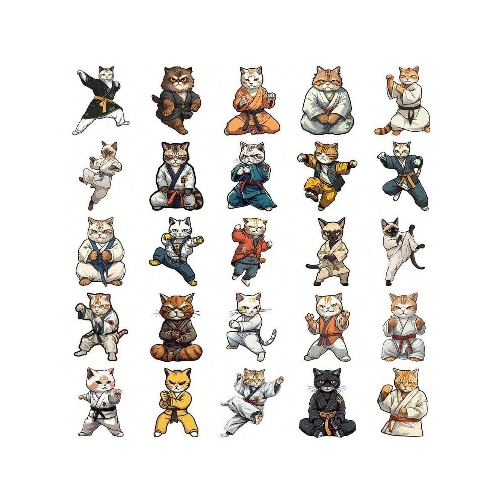 50PCS Cartoon Animal Kung Fu Meow Doodle Stickers Exquisite, Stylish, Creative DIY Journal Decorations Suitable for Notebooks, Phones, Guitars, Helmets, and Stationery Boxes