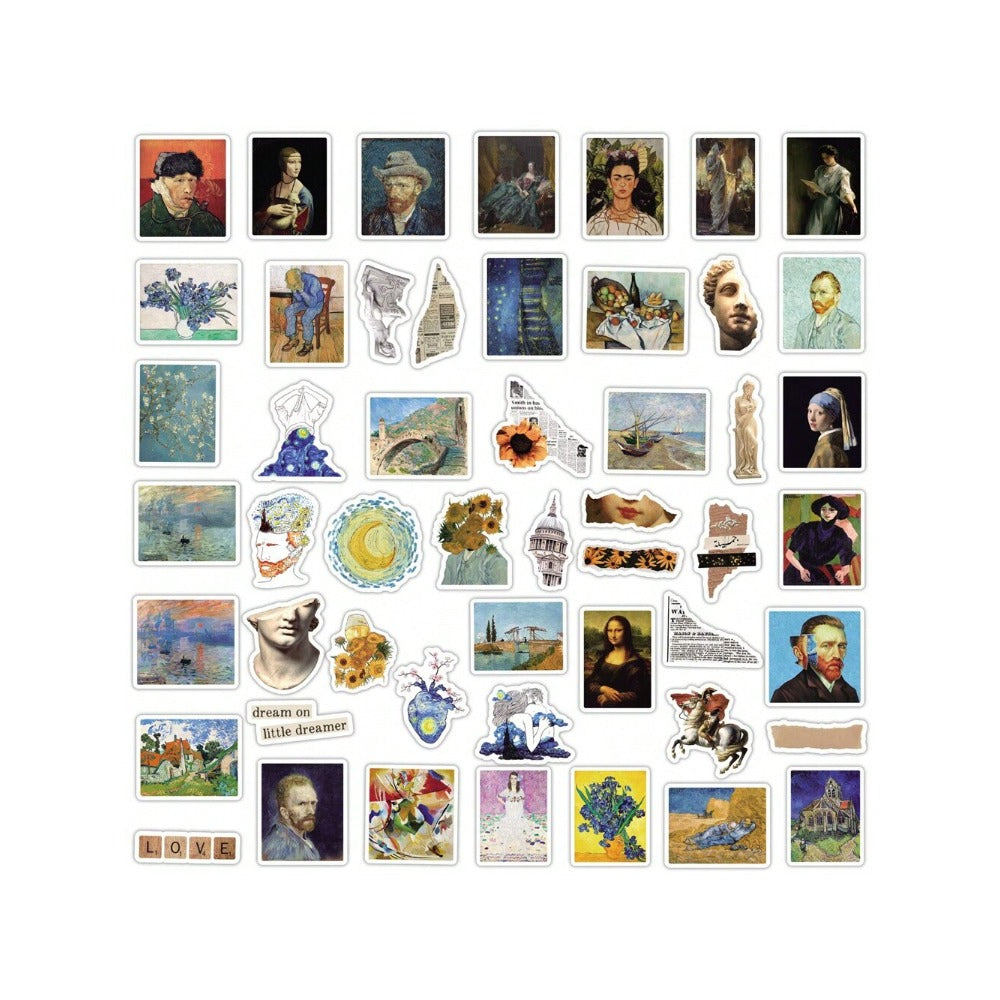 50PCS Vintage Art Van Gogh Graffiti Stickers Exquisite, Fashionable & Creative DIY Trend Stickers Perfect for Journaling, Fridge, Water Bottles, Helmets, Skateboards, Guitars & Stationery Boxes