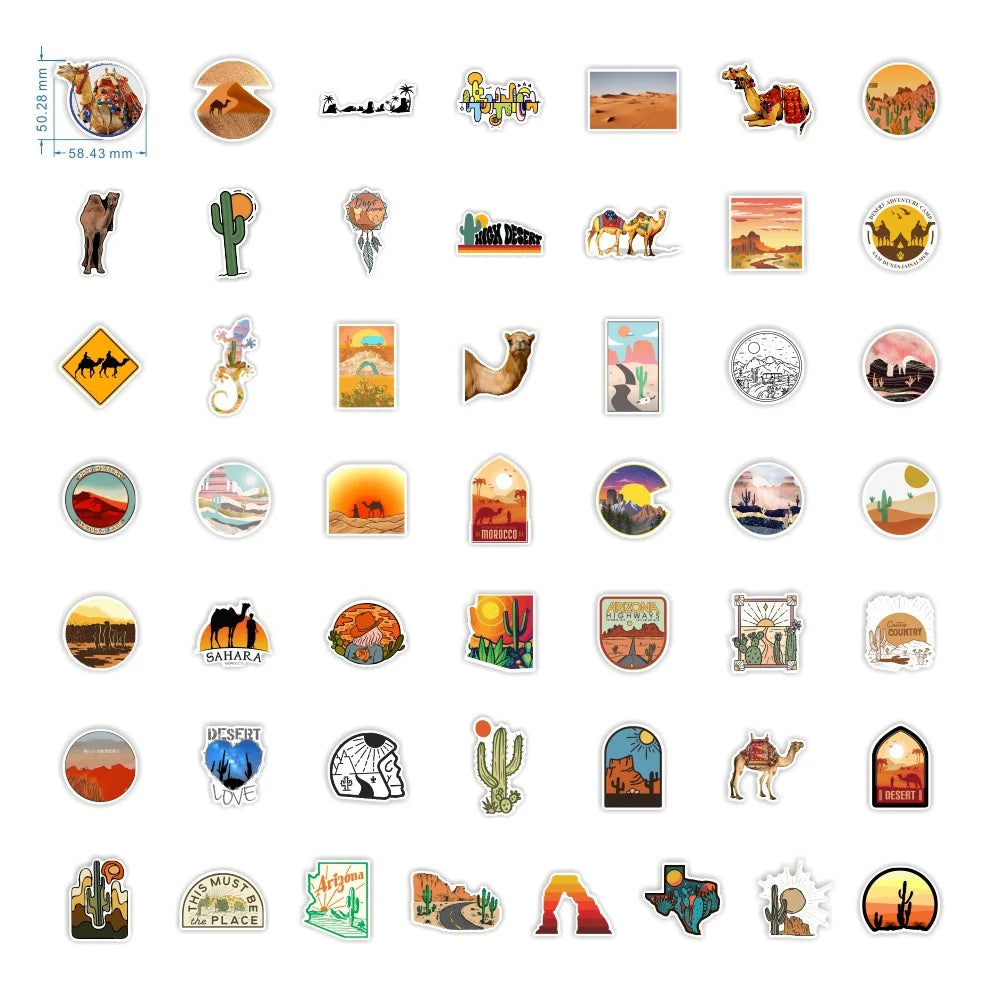 50PCS Desert Series Sticker Camping Camel Cactus Luggage Decoration Sticker