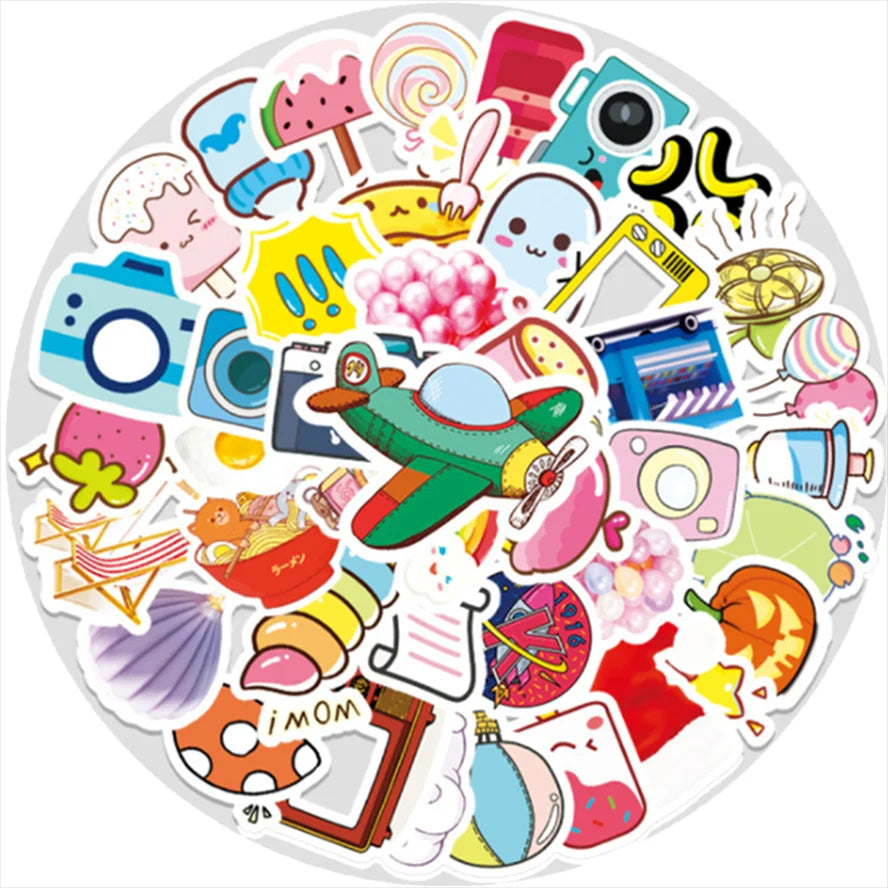 50 cartoon airplane graffiti stickers, stickers for decorating suitcases, guitars, laptops, mobile phones, helmets, toys