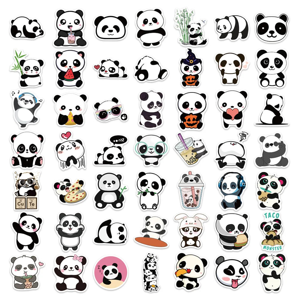 50PCS Cute Cartoon Panda Graffiti Stickers Notebook Mobile Phone Case Water Cup Luggage Waterproof Stickers