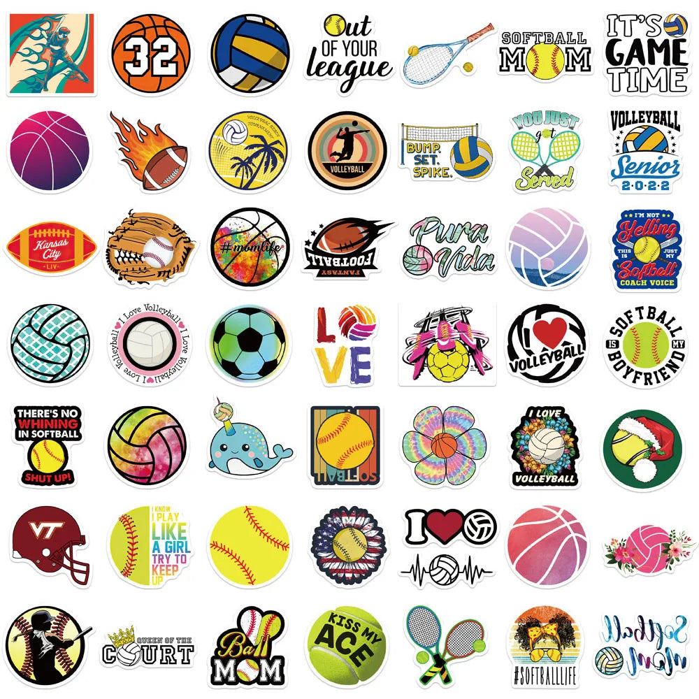 50PCS Cartoon Ball Games Collection Graffiti Waterproof Sticker Trunk Guitar Refrigerator Car WaterCup