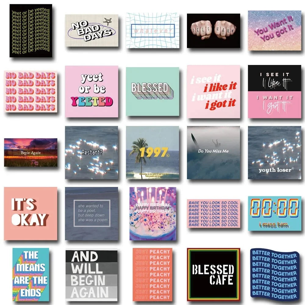 50PCS INS Wind Inspirational Lost Text Diary Graffiti Waterproof Sticker Suitcase Notebook RefrigeratorSkateboard