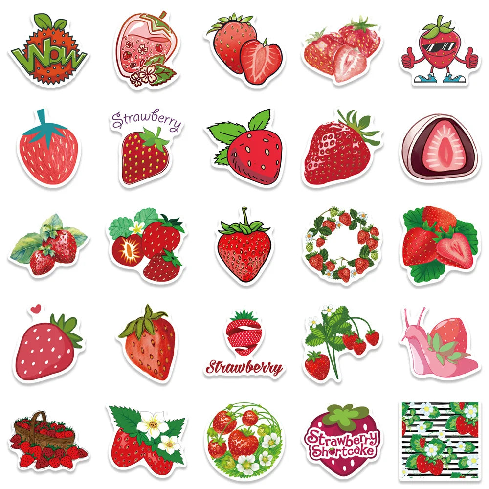 50PCS New Cartoon Strawberry Graffiti Waterproof Sticker Trunk Guitar Refrigerator Car iPad Car Water Cup Helmet