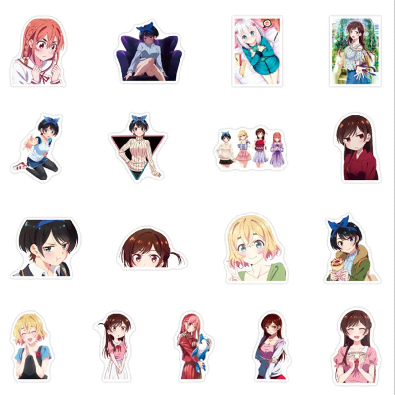 50PCS Japanese Anime Rental Girlfriend Graffiti Stickers Notebook Refrigerator Guitar Waterproof Decoration Toys