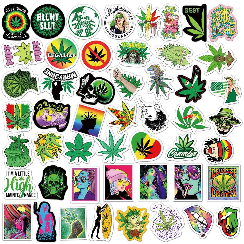 50PCS SpoofCharacters Leaves Smoking Graffiti Stickers Luggage Laptop Car Waterproof Removable Stickers