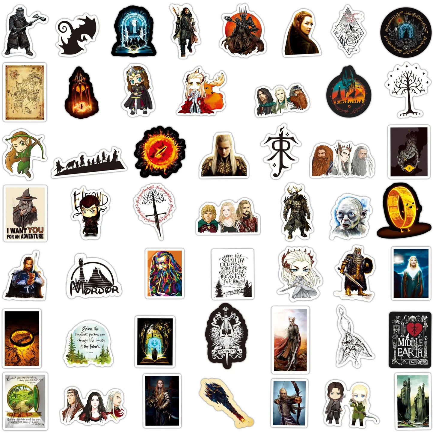 50pcs Hobbit Poster Graffiti Decoration Personalized DIY Luggage Guitar Mobile Phone Case Toy Sticker