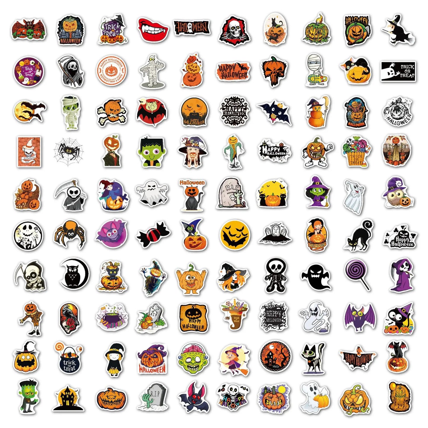 50PCS Halloween Sticker Pumpkin Bat Cartoon Party Sticker Decoration Waterproof Sticker