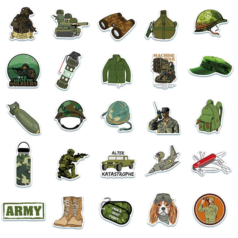 50PCS Soldier Military Character Camouflage Cartoon Graffiti Boy Toy Mobile Phone Notebook Waterproof Stickers