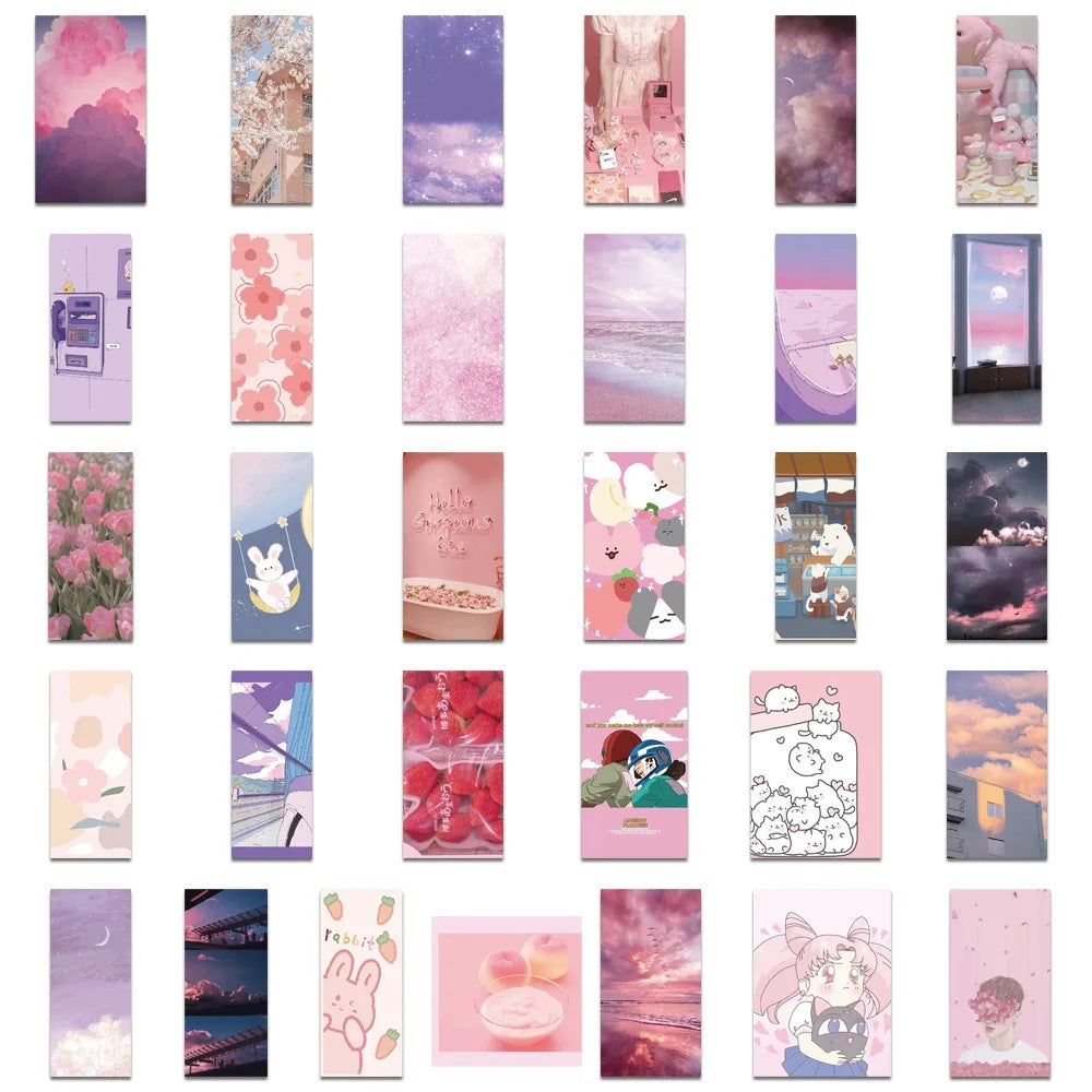 62PCS Ins Cute Pink Girl Heart Personality Decoration Graffiti Waterproof Sticker Notebook RefrigeratorSkateboard