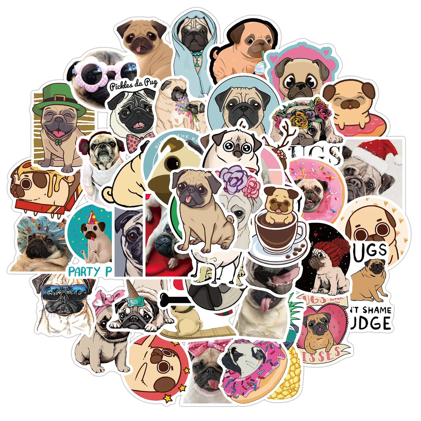 50PCS Cartoon Cute Pet Dog Bulldog Hand Account Material Mobile Luggage Decoration StickerPersonality Reward Toy Wholesale