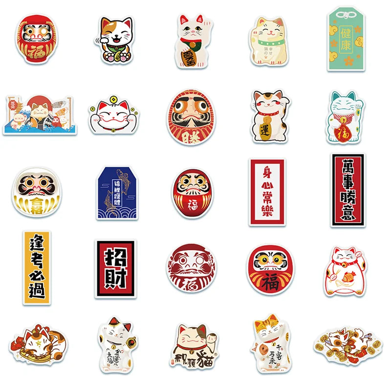 50PCS Cute Cartoon Lucky Cat Graffitinotebook's Toy Luggage Laptop Computer Mobile Phone Water Cup Refrigerator Stickers