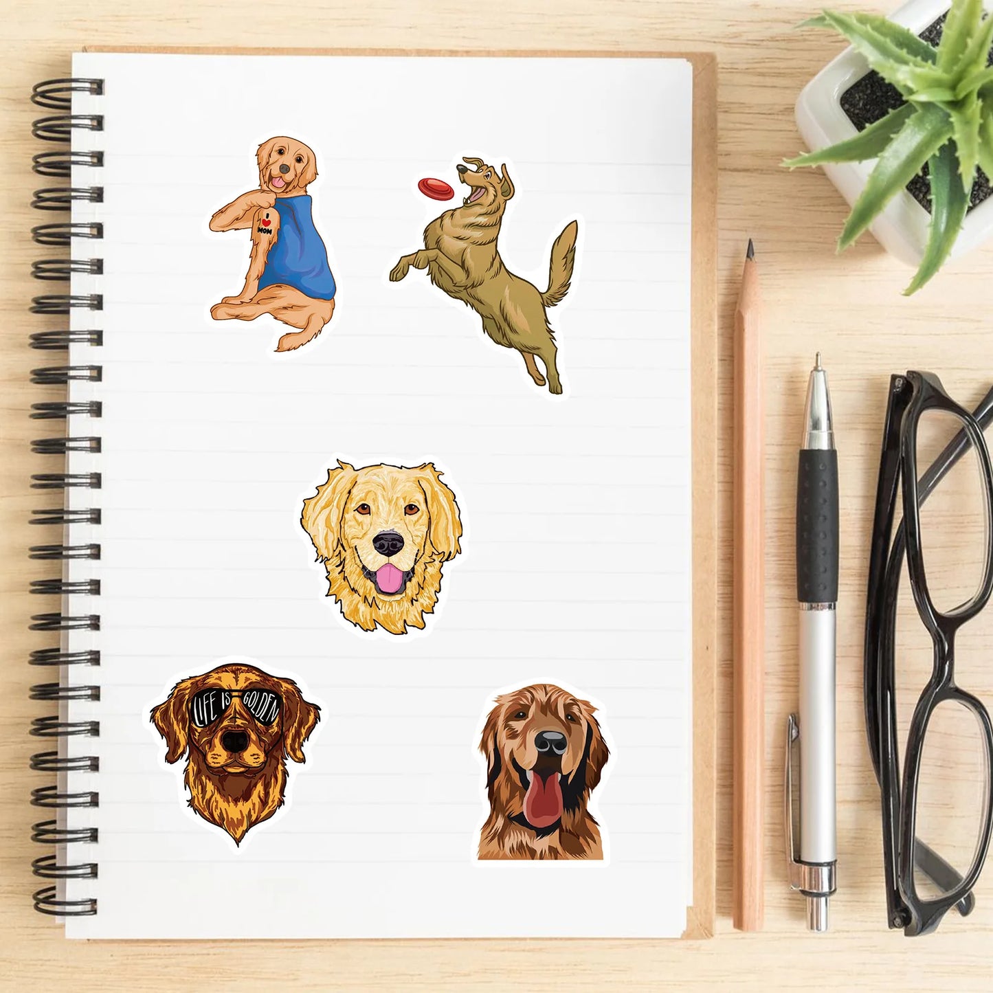 50pcs Cartoon Golden Retriever Stickers for Skateboard Computer Luggage Notebook Car Decal Children's Toys