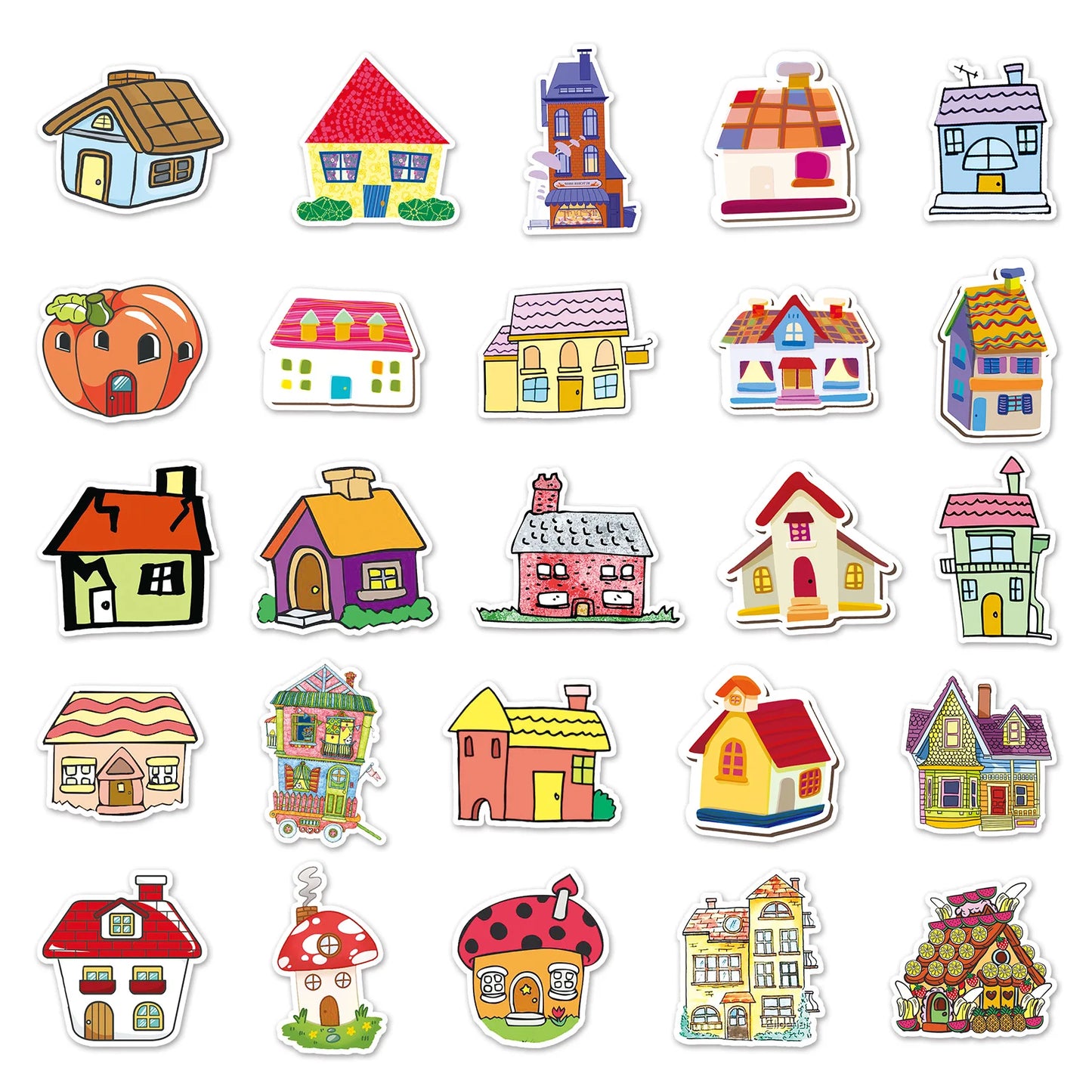50Pcs Cute House Stickers Creative Special-shaped DIY Stationery Scrapbooking Dairy Cartoon Sticker Decoration