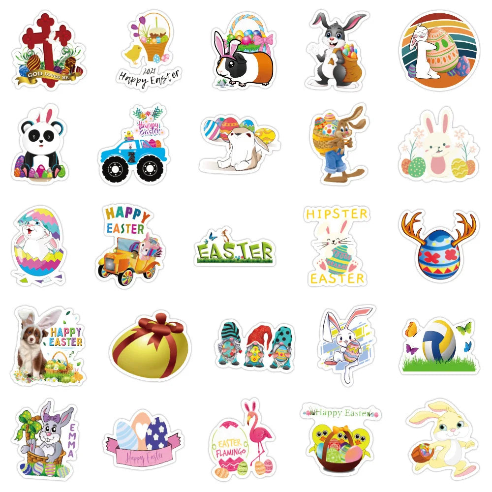 55PCS Cartoon Easter Sticker Luggage Computer Mobile Phone Case Helmet Refrigerator Skateboard Guitar