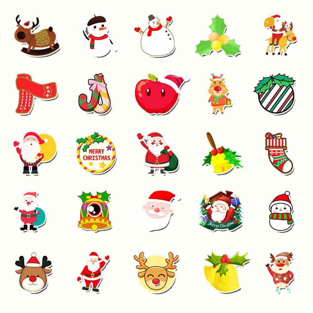 50PCS Christmas Holiday Cartoon Decoration Graffiti Waterproof Sticker Suitcase Notebook Refrigerator Skateboard
