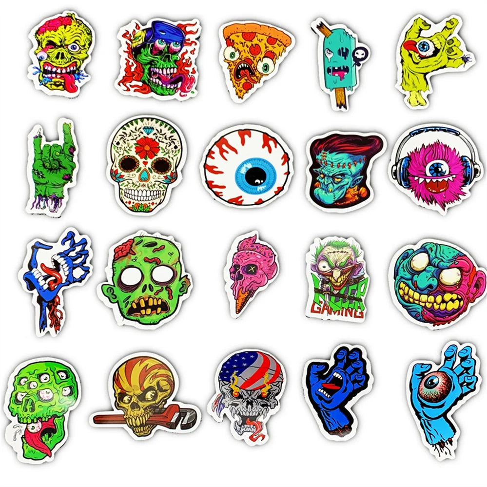 50PCS Cartoon Horror Halloween Skull Diary Graffiti Mobile Phone Case Decoration Waterproof Sticker Toy
