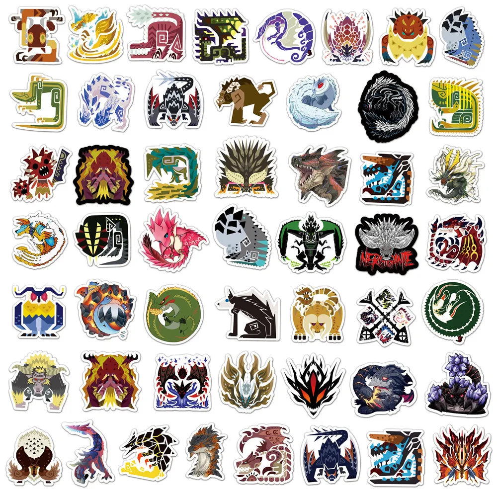 50PCS of cute cartoon anime Monster Hunter decorative style graffiti stickers, personalized, fashionable and creative trend DIY exquisite decorative decal cups, helmets, skateboard popular sticker toys