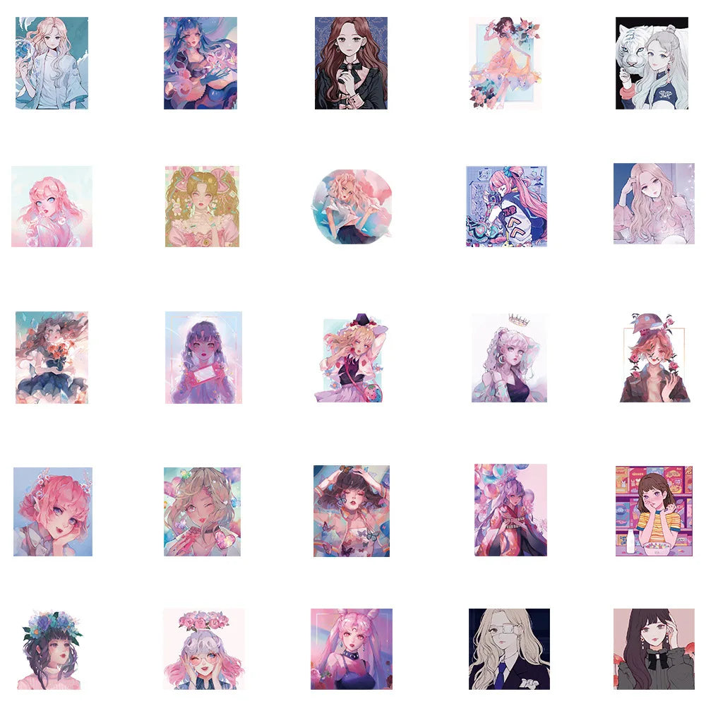 50PCS Cartoon Candy Girl Heart Comic Style Cute Creative Sticker Sticker Scrapbook Suitcase Phone Sticker