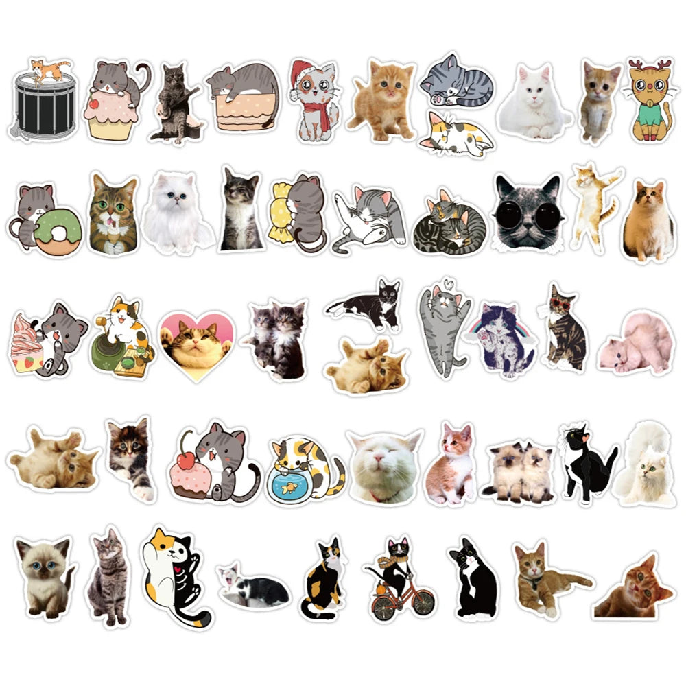 50PCS Cat Cute Graffiti Stickers Suitcase Skateboard Refrigerator Laptop Stickers