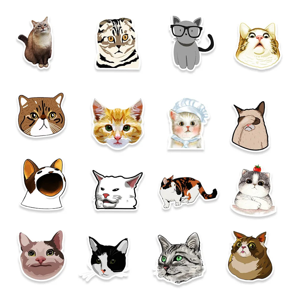 50pcs New Cute Kitten Expression Graffiti Sticker Waterproof Sticker