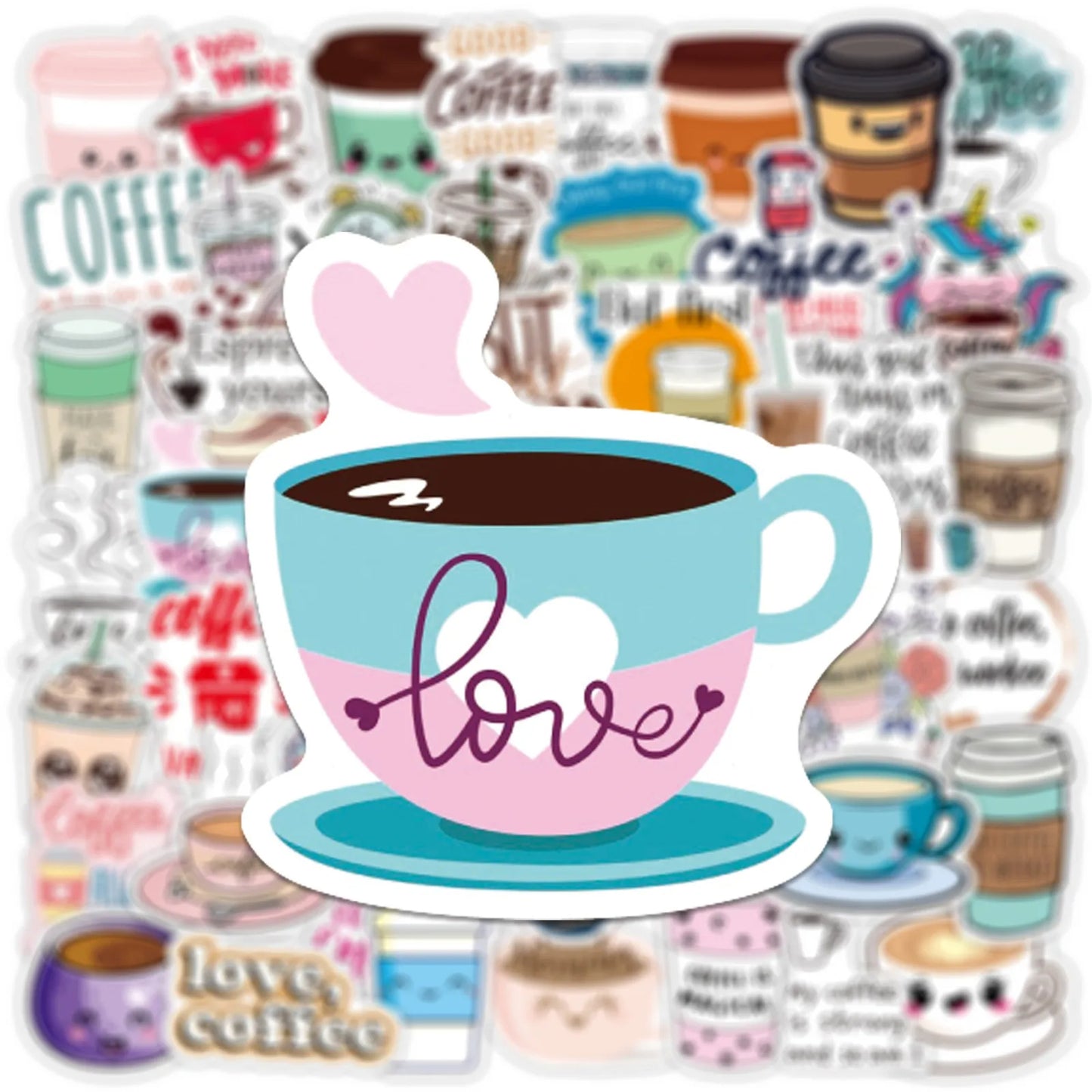 50PCS Coffee Cute Cartoon Graffiti Stickers Suitcase Laptop Helmet PVC Custom Waterproof Decorative Stickers